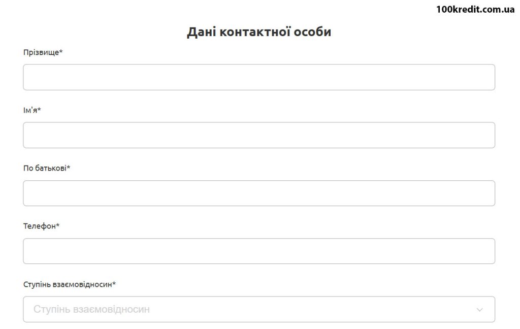 Дані контактної особи - 100kredit.com.ua