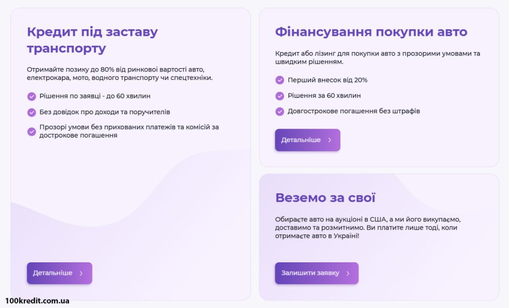 Доступні види послуг в MegaCredit