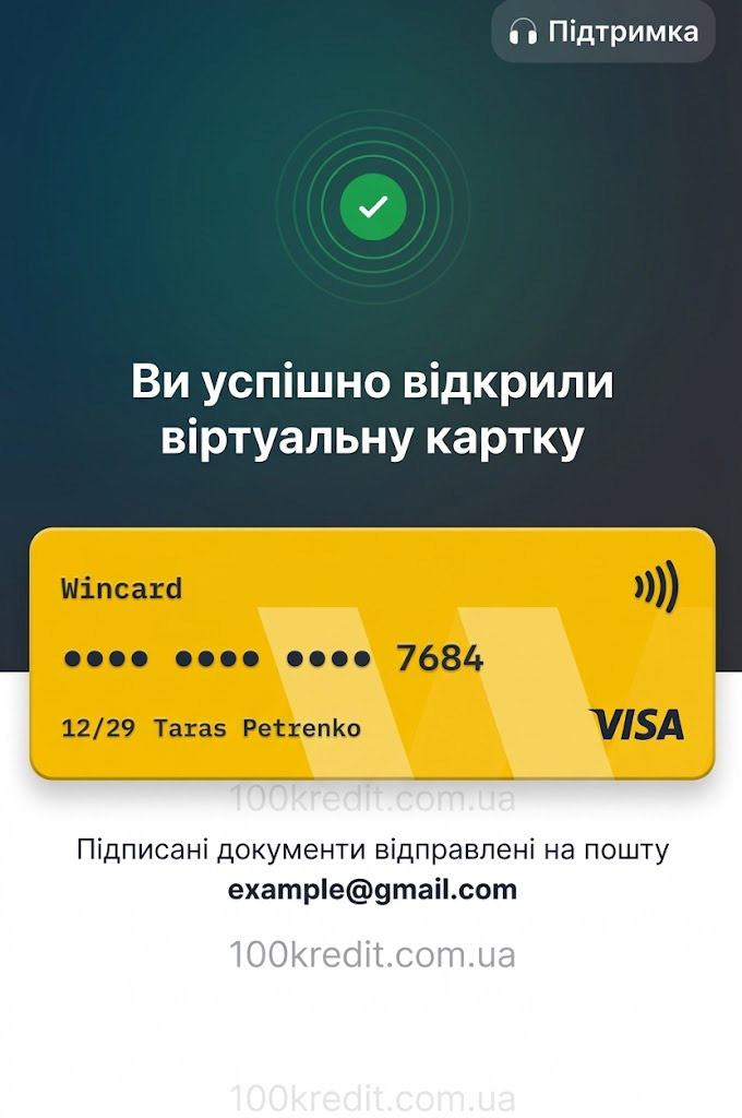Піреус Банк (WinBank) - повідомлення про успішне відкриття картки